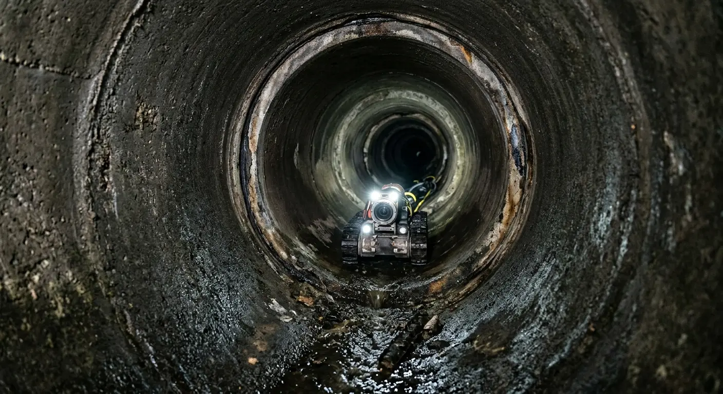 Robotic sewer camera inspecting pipe interior for Drain Snake Service in Portage